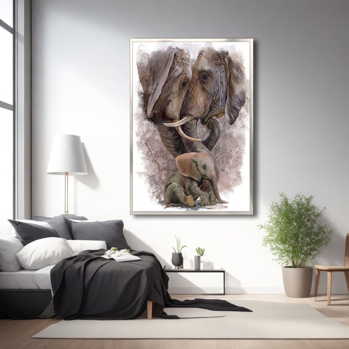 Elephant Family Painting, Heartwarming Animal Art - Image 3