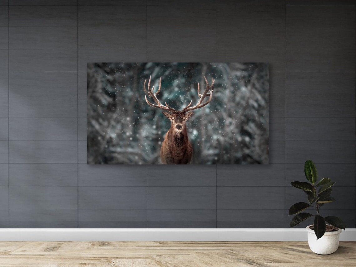 Majestic Stag In Winter, Rustic Nature Art Print - Image 3