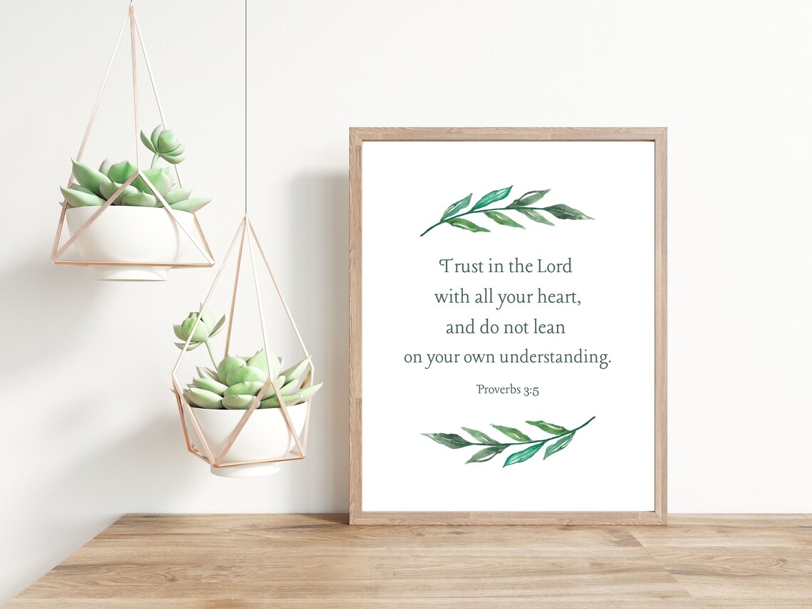 Proverbs 3:5 Trust in the Lord Watercolor Leaves Bible Verse Poster Art - Image 2