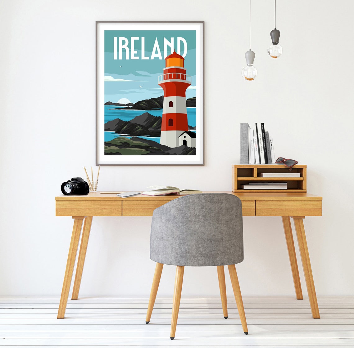 Ireland Lighthouse Coastal Cliffs Sunset Retro Travel Poster - Image 2