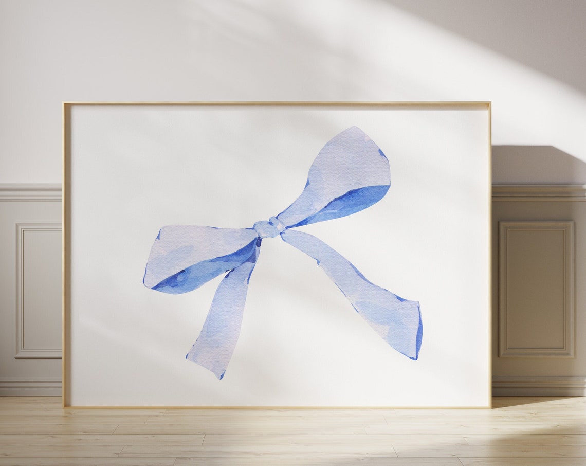 Soft Blue Watercolor Bow Minimalist Neutral Preppy Art Print