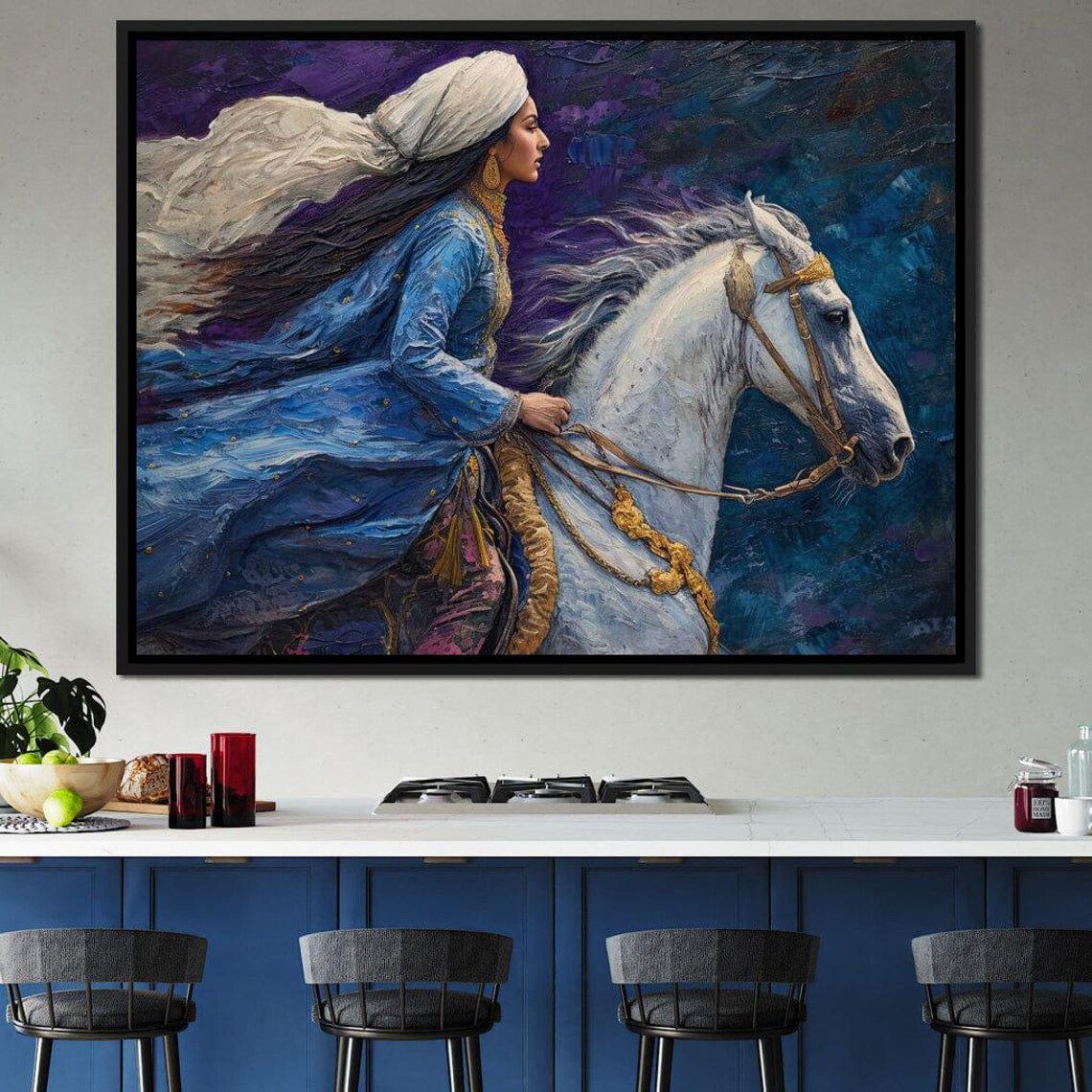 Sapphire Rider Woman In Blue On White Horse Majestic Equestrian Poster - Image 4