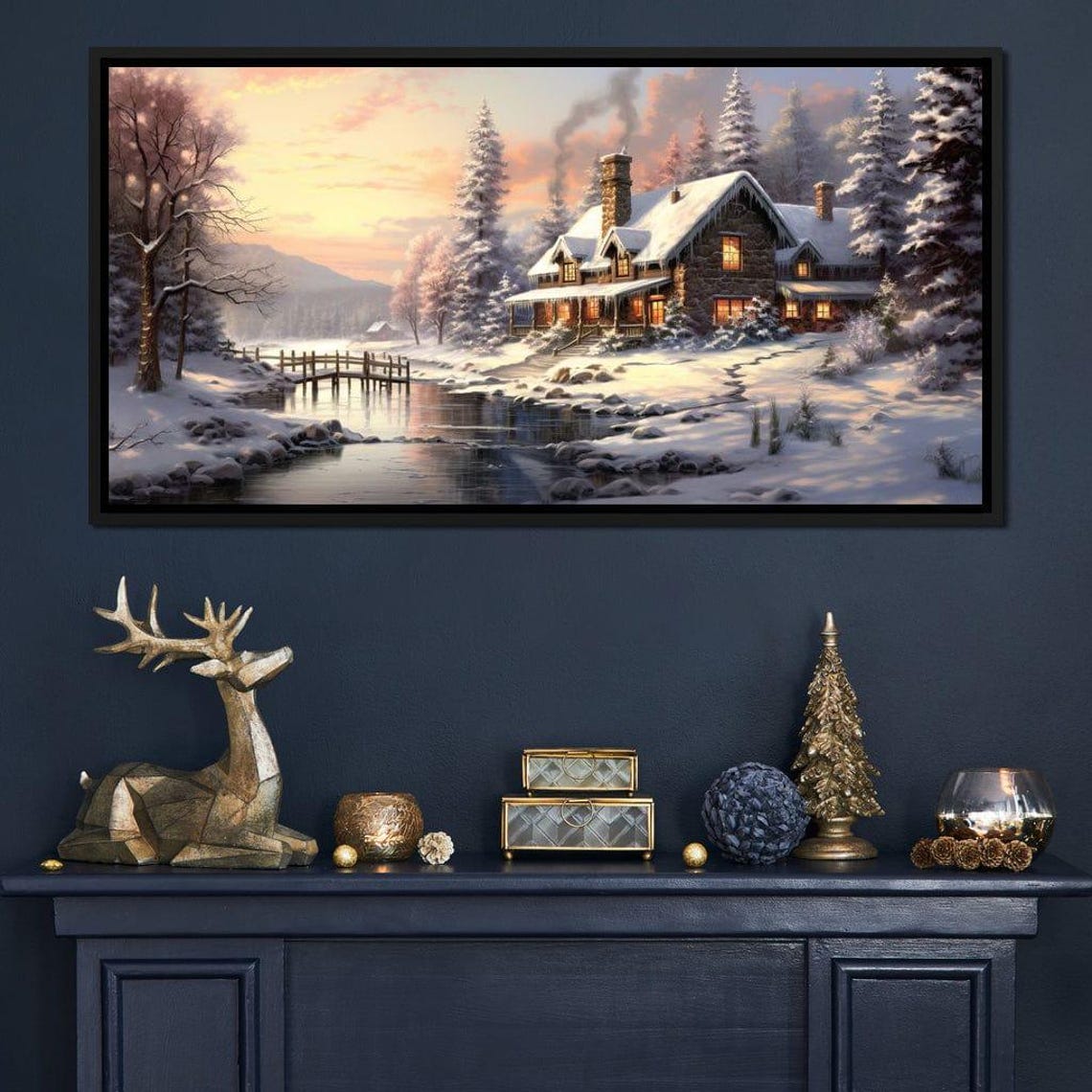 Christmas Cottage Home Cozy Snowy Cabin Sunset Holiday Poster - Image 4
