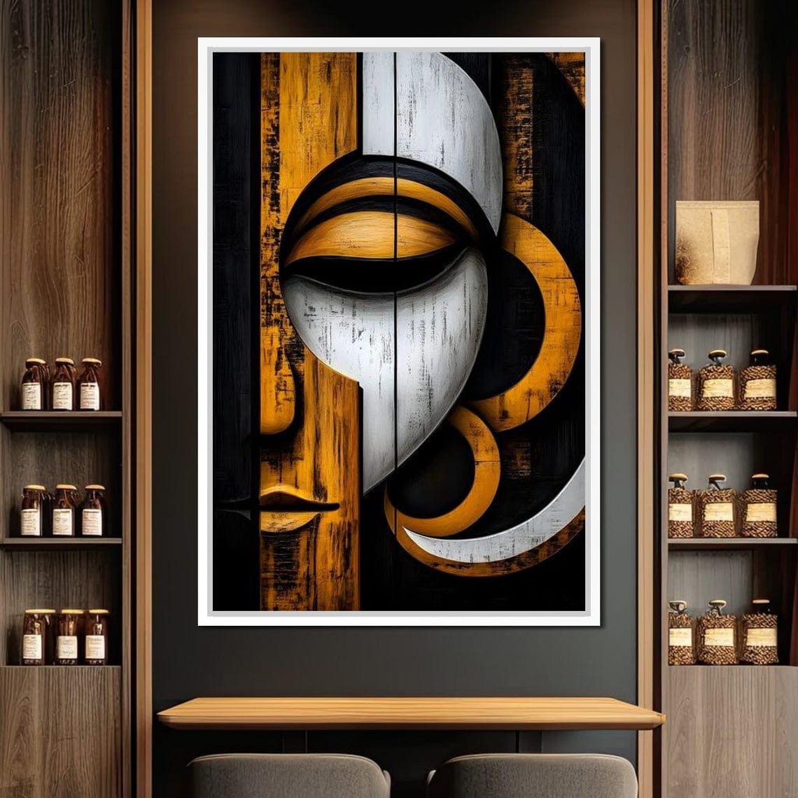 Abstract Gold Geometric Face Mask Tribal Modern Sculptural Art Poster - Image 4