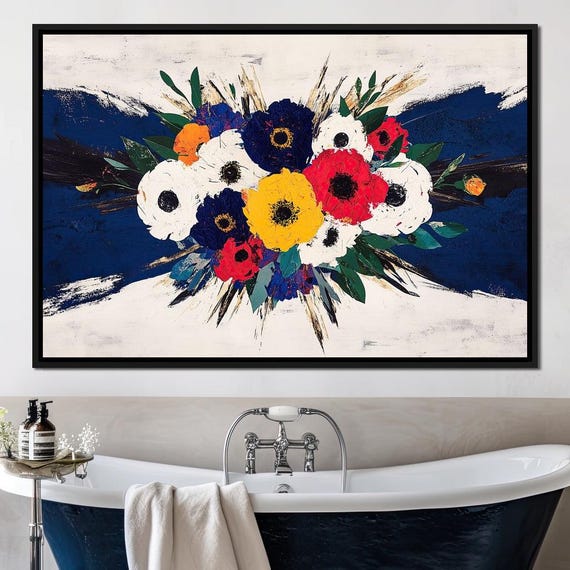 Vibrant Petals Arrangement Modern Floral Colorful Home Decor Bold Botanical Wall Art Multicolor Blooms By Nichecanvas