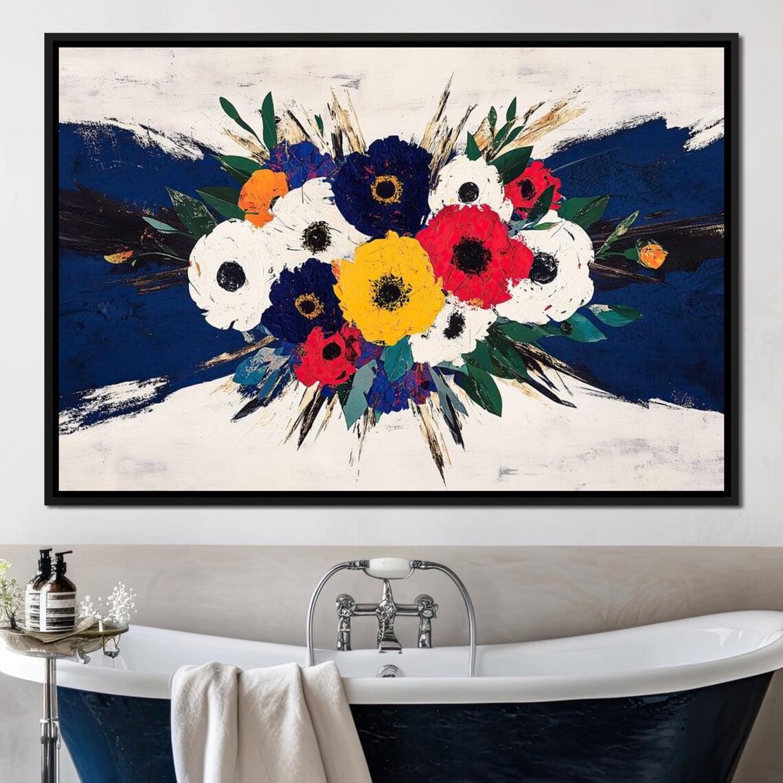 Vibrant Poppies Bouquet Bold Red Blue Yellow Floral Impasto Wall Art