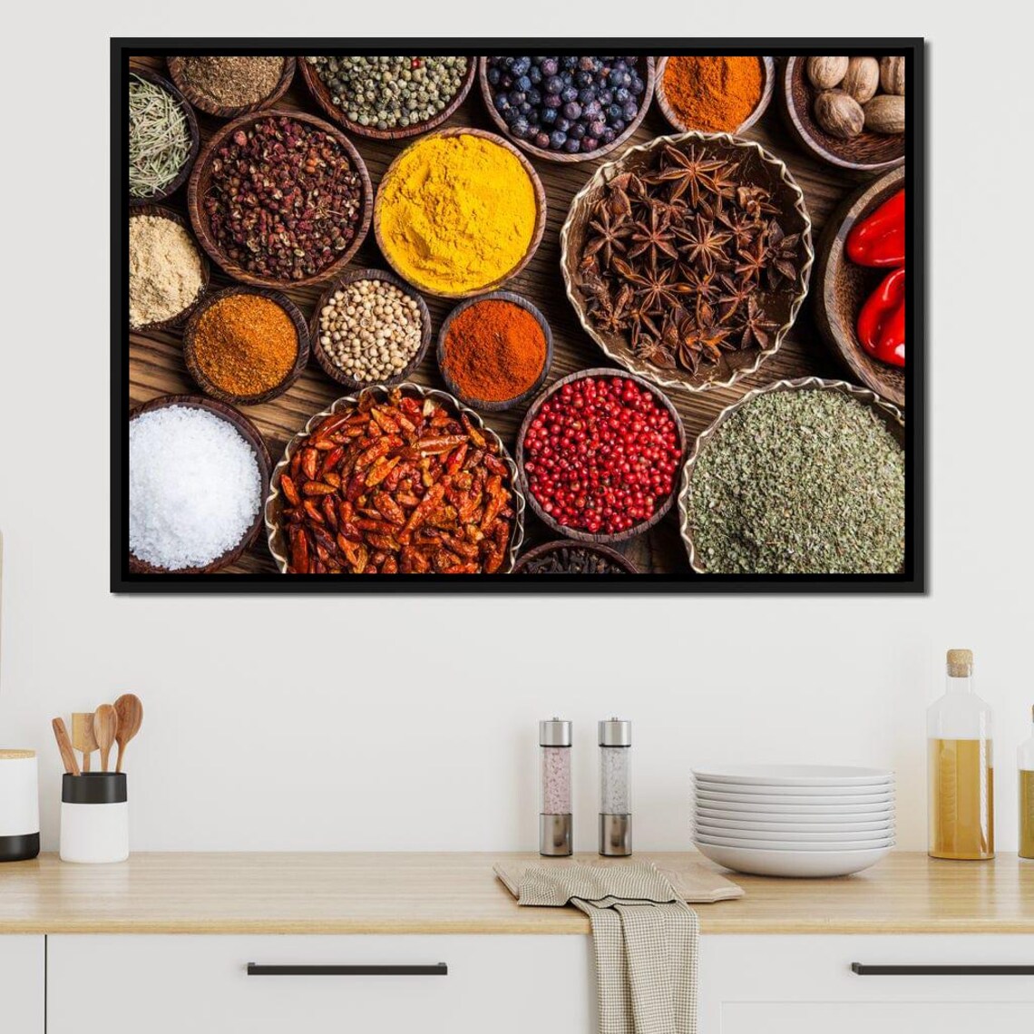 Colorful Spice Market Bowls Turmeric Chili Pepper Kitchen Wall Art - Image 2