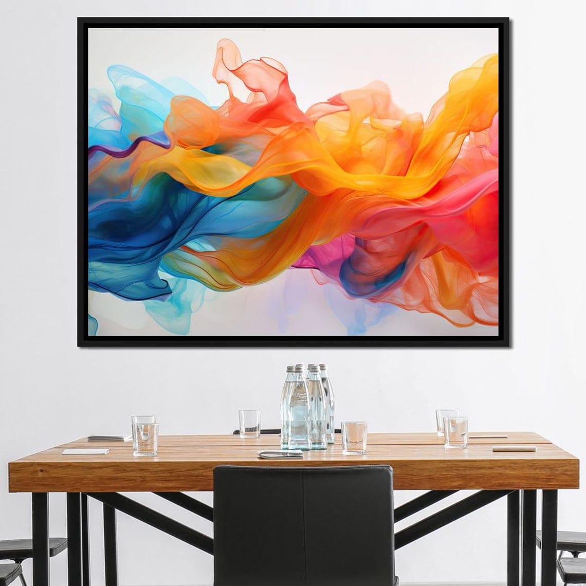 Orange Blue Pink Silk Smoke Waves Five Panel Abstract Wall Art - Image 4