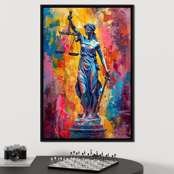 Lady Justice Statue Scales Colorful Vibrant Abstract Legal Office Art Print