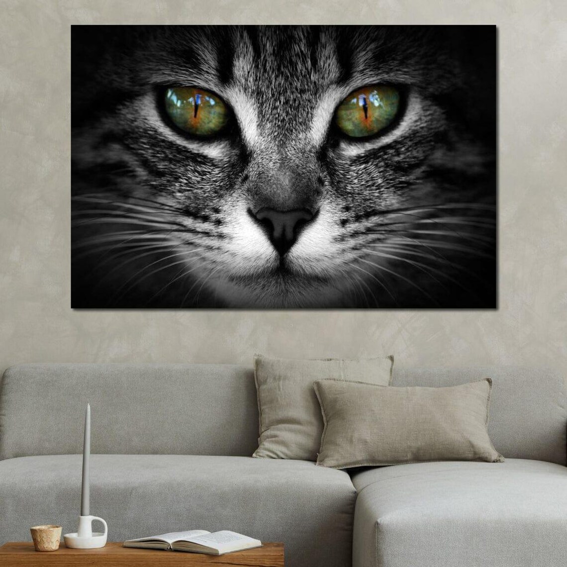 Green Eyed Tabby Cat Close Up Selective Color Intense Gaze Feline Wall Art - Image 3