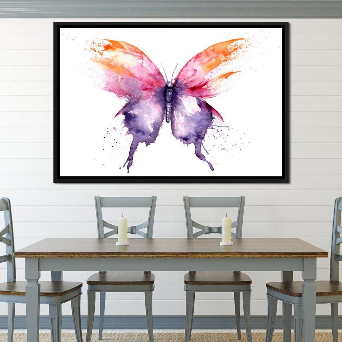 Watercolor Butterfly Pink Orange Purple Whimsical Spring Wall Art - Image 4