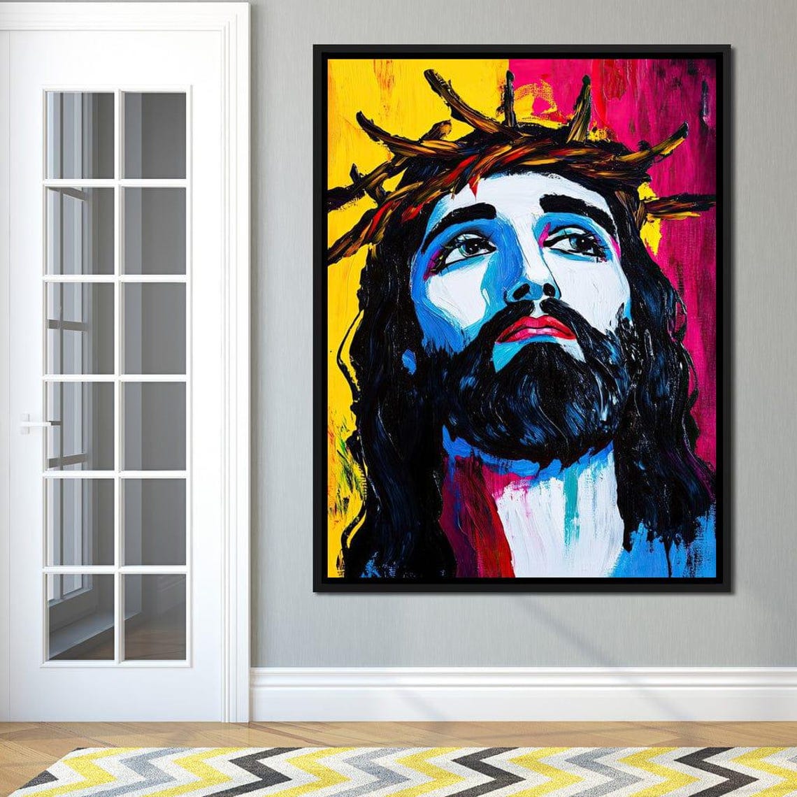 Pop Art Jesus Crown of Thorns Vibrant Religious Portrait Wall Art - Image 4