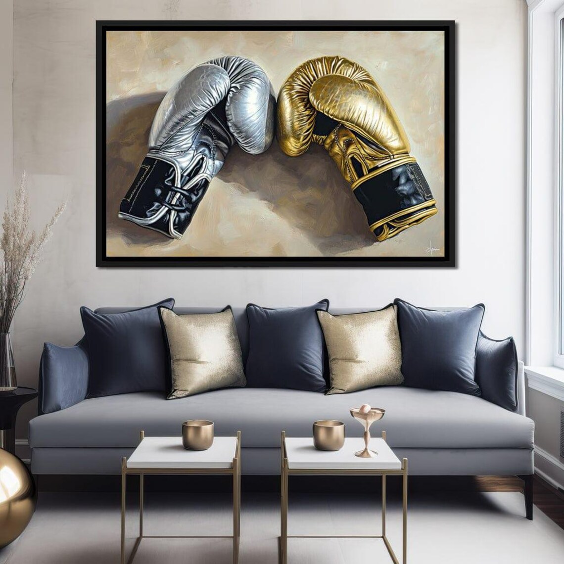 Silver Gold Boxing Gloves Champion Pair Vintage Fight Sports Wall Art