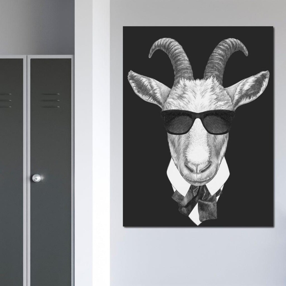 Stylish Goat Sunglasses Bow Tie Black White Quirky Animal Art Poster - Image 3