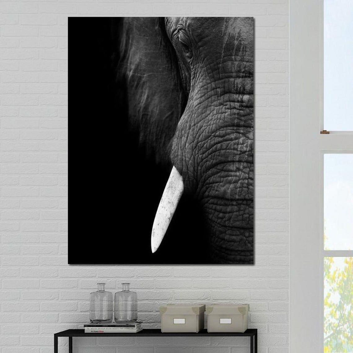 Black and White Elephant Face Close Up Bold Monochrome Wildlife Poster - Image 4