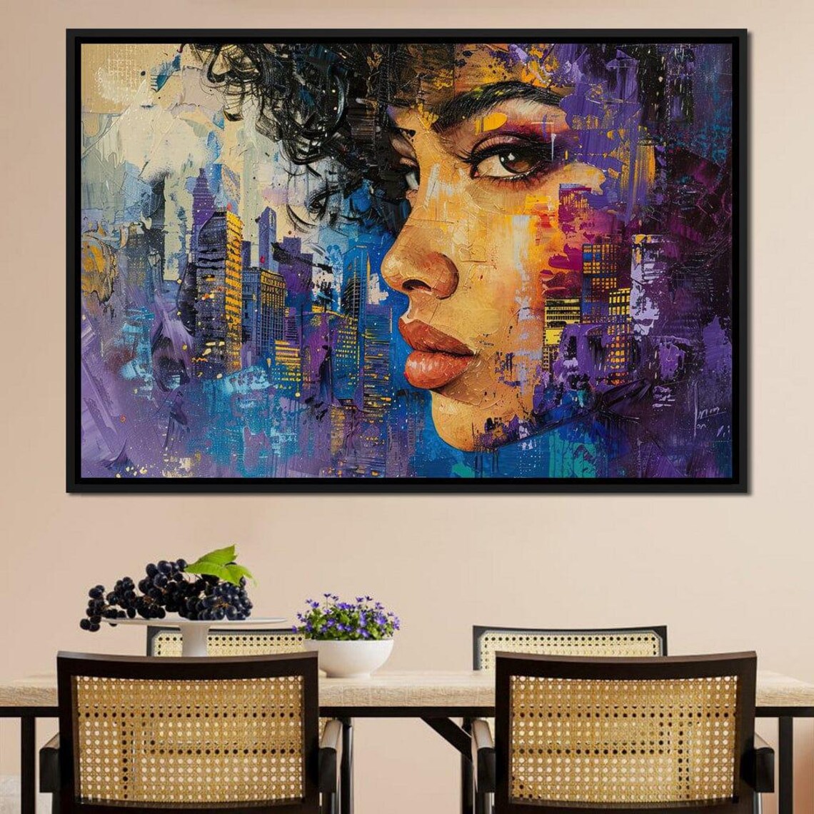 Night City Skyline Woman Profile Purple Blue Wall Art Poster - Image 3