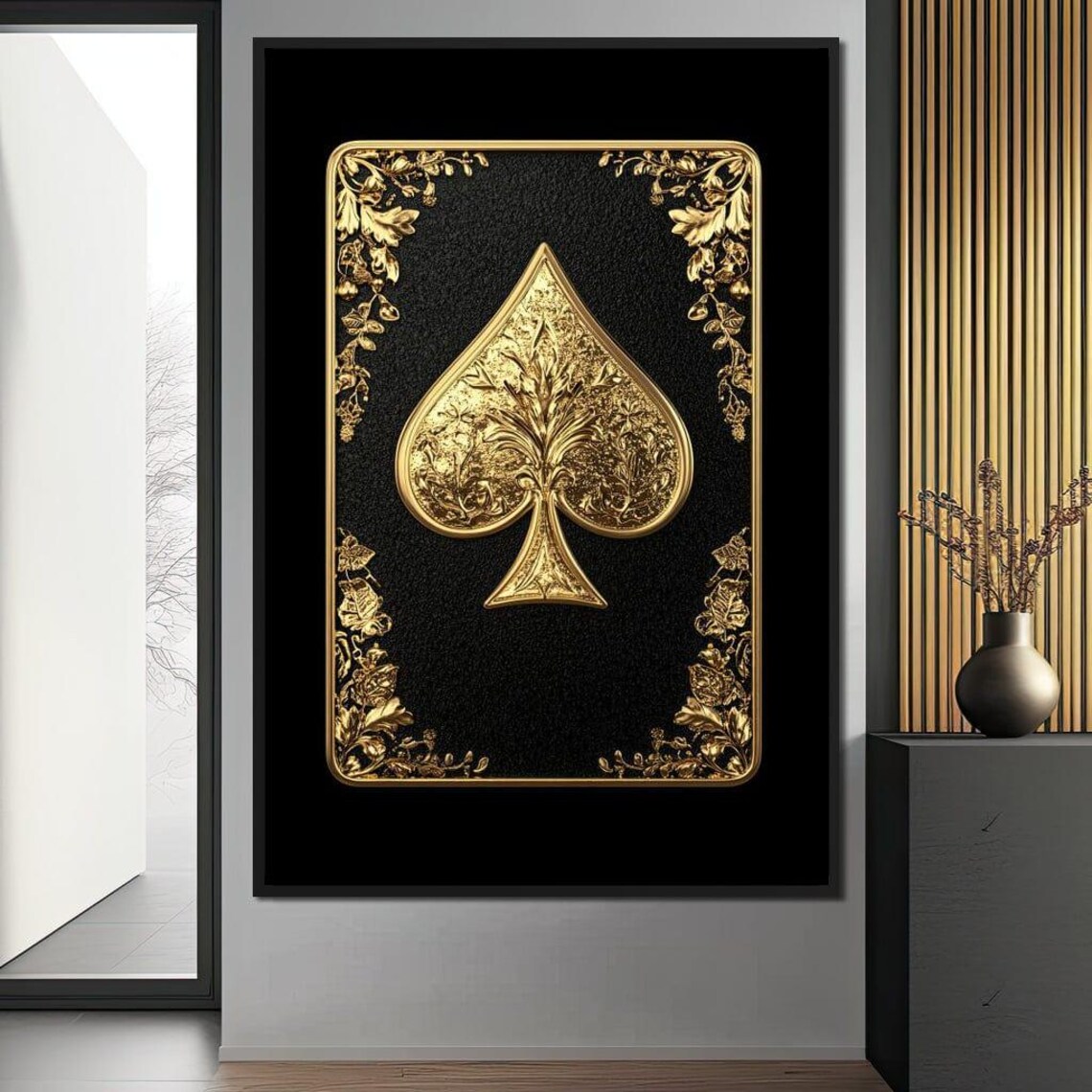 Golden Ace of Spades Ornate Black Card Luxury Casino Wall Art Poster - Image 4