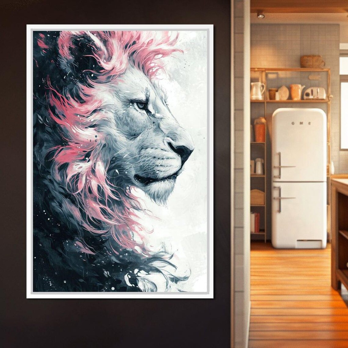 White Lion Pink Mane Watercolor Bold Modern Animal Art Poster - Image 3
