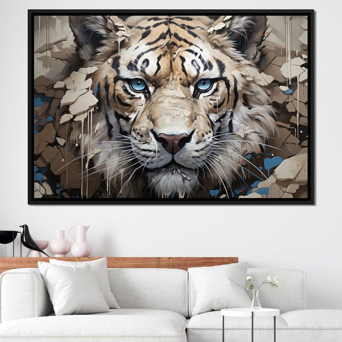 White Tiger Blue Eyes 3D Breakthrough Big Cat Wildlife Art Poster - Image 4