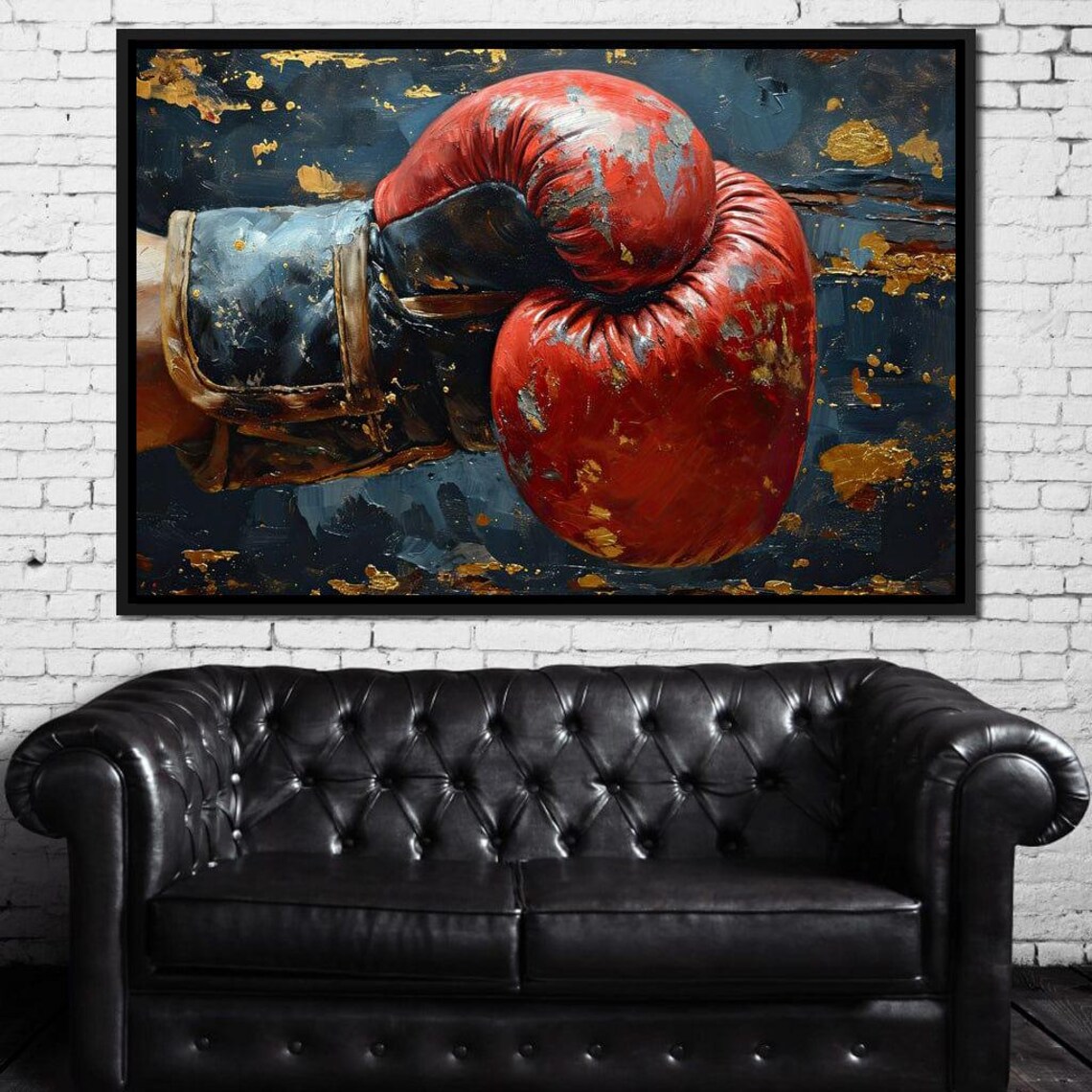 Red Boxing Glove Oil Painting Sports Wall Art Bold Gym Motivational