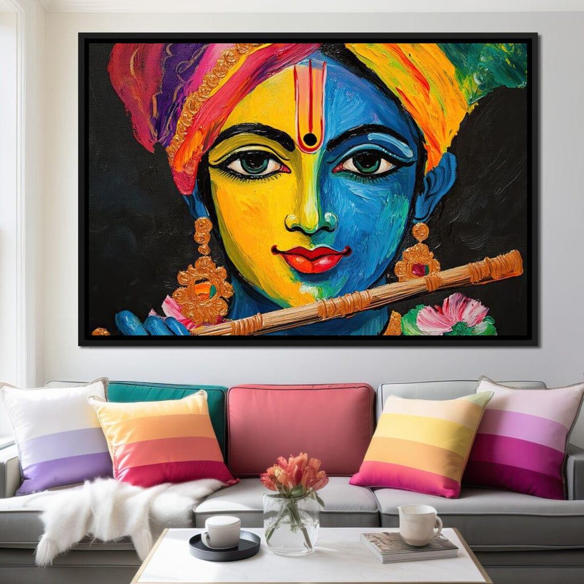 Krishna Spiritual Home Decor, Indian God Art Print