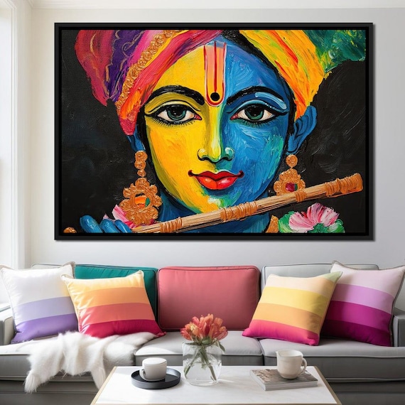 Krishna Spiritual Home Decor, Indian God Art Print