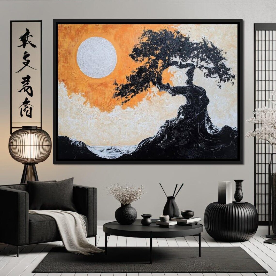 Eternal Sunrise Echo Nature Print Wall Art Minimalist Home Decor Gray Orange Tree Silhouette By Nichecanvas - Image 4