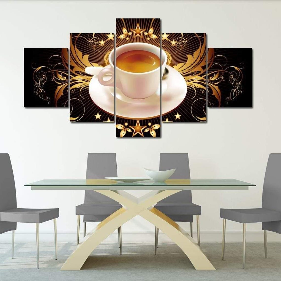 Star Coffee Elegant Coffee Lover Decor Modern Kitchen Art Black Gold Coffee Aesthetic Multi Panel Wall Art By Nichecanvas - Image 4
