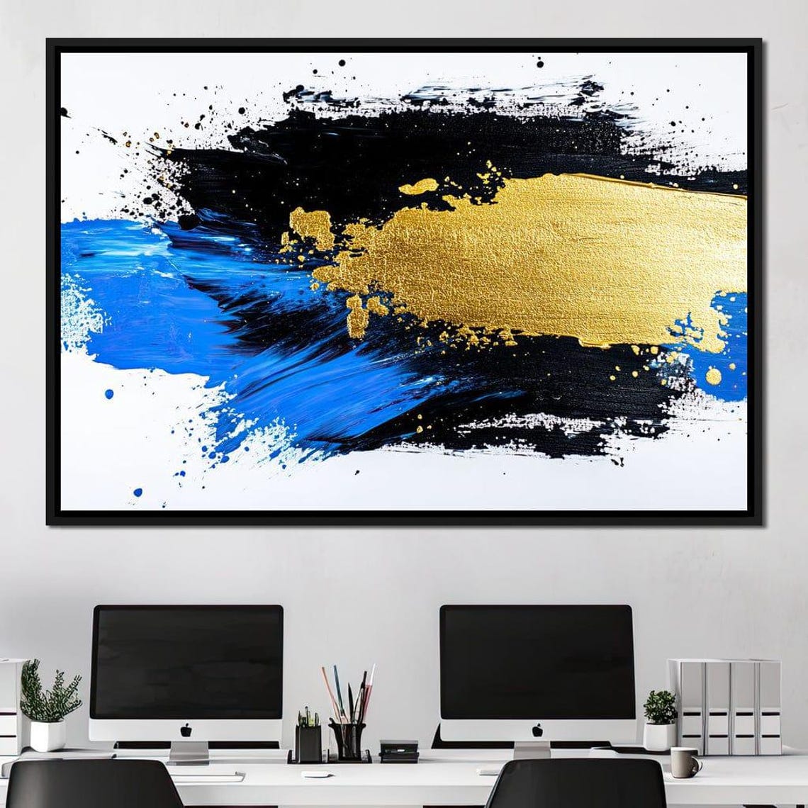 Blue Gold Brushstroke Abstract Multi Panel Modern Wall Art Print - Image 2