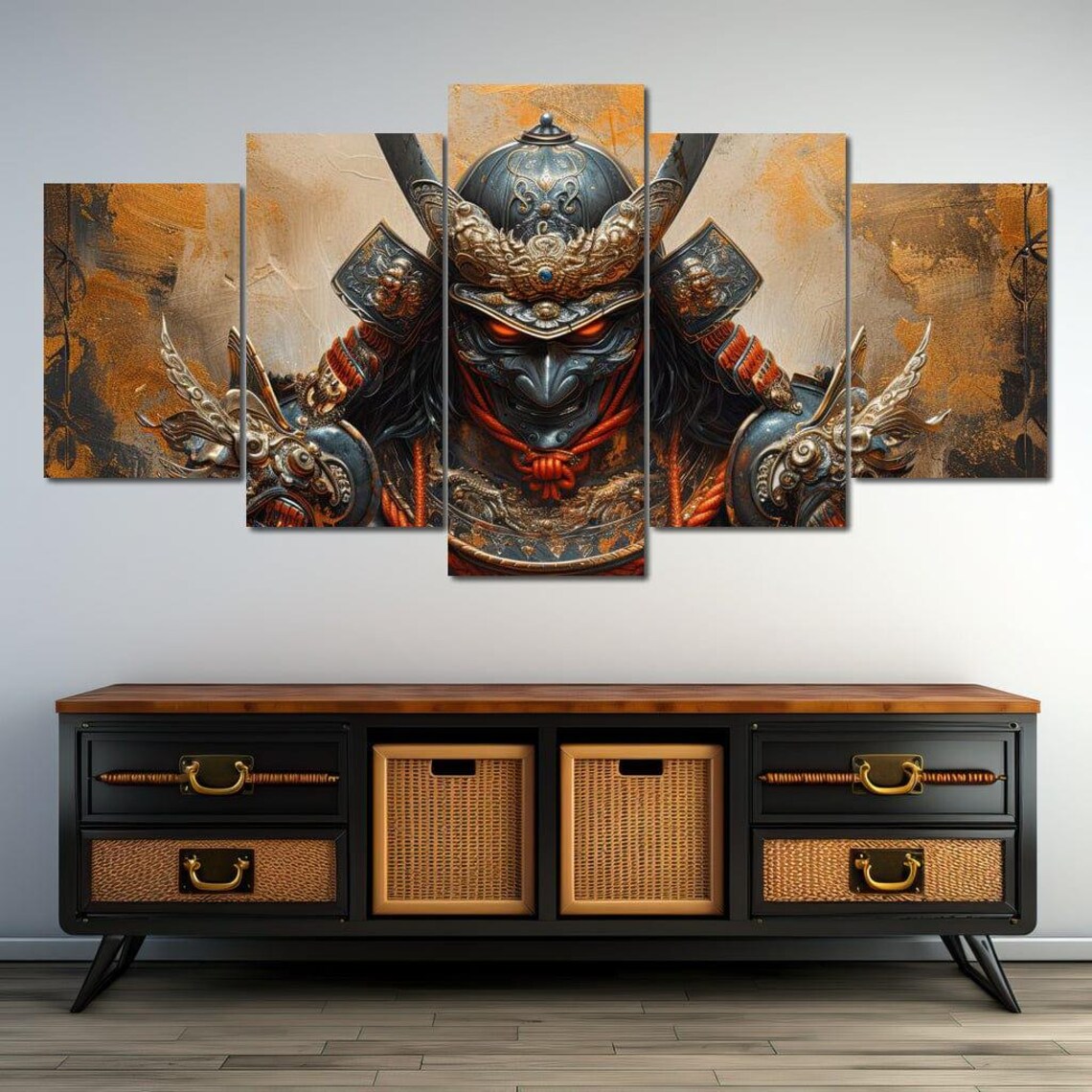 Dark Samurai Armor Warrior Portrait Gold Japanese Fantasy Art Print - Image 3