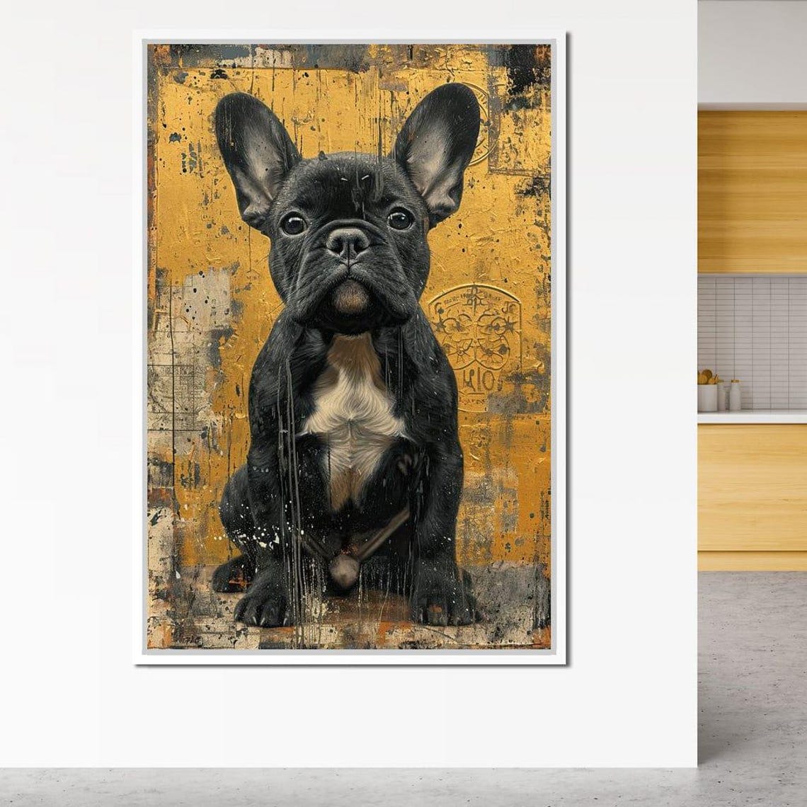 Black French Bulldog Gold Textured Bold Modern Dog Art Poster - Image 4