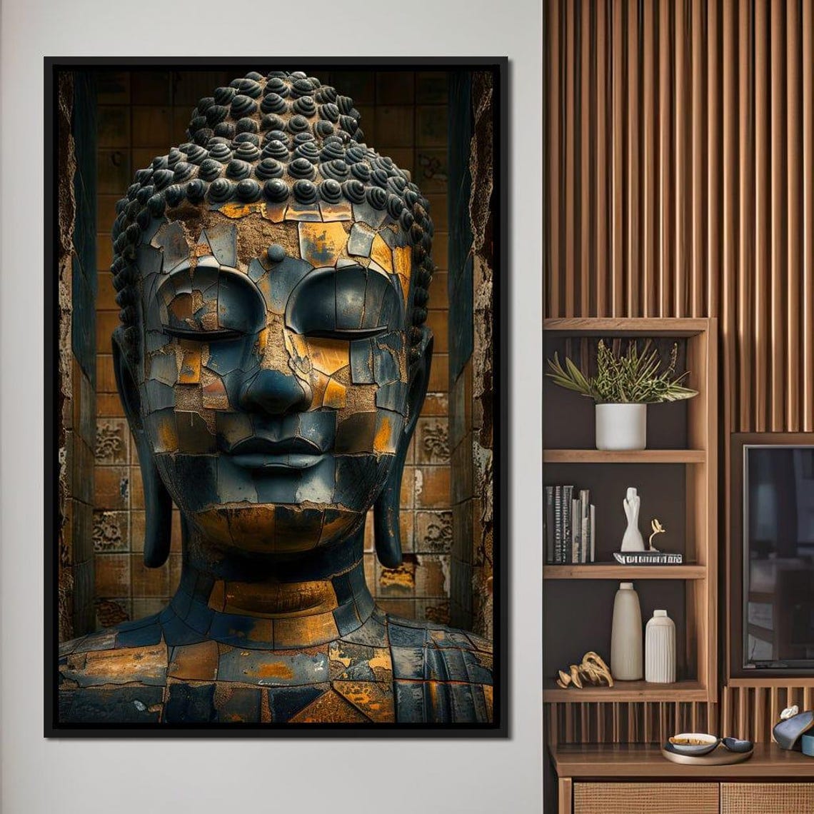 Golden Buddha Statue Mosaic Zen Meditation Spiritual Home Decor Poster - Image 3