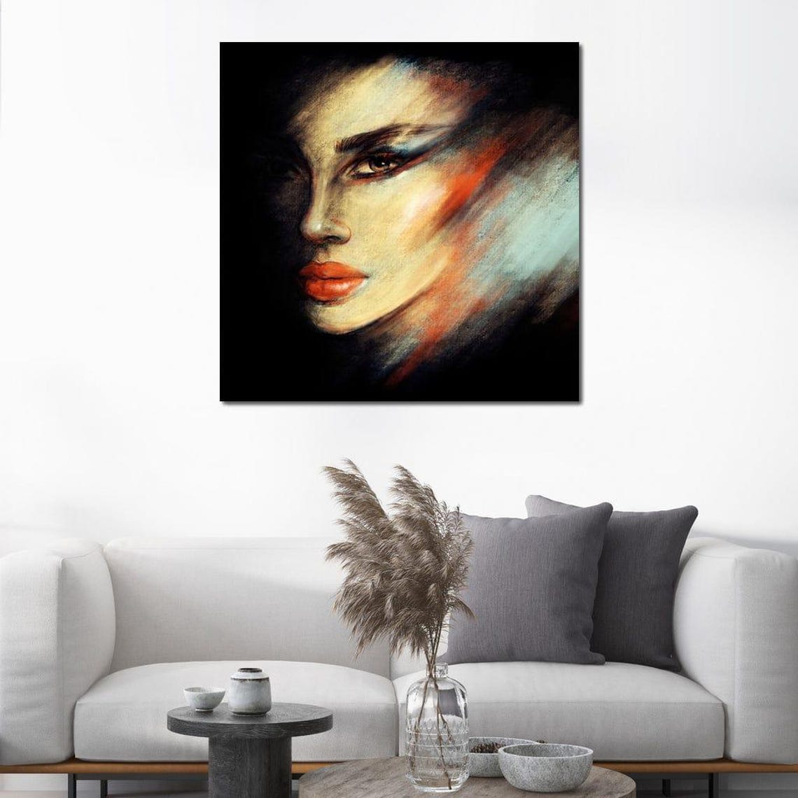 Dramatic Painted Woman Face Smoky Makeup Red Lips Dark Elegant Poster - Image 2