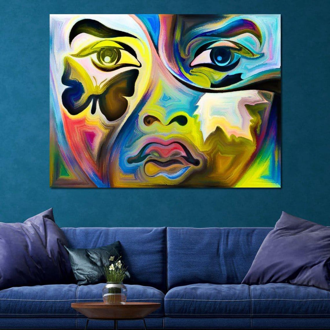 Multicolored Artistic Abstraction Psychedelic Butterfly Face Modern Wall Art Home Decor Vibrant Oil Painting By Nichecanvas - Image 3