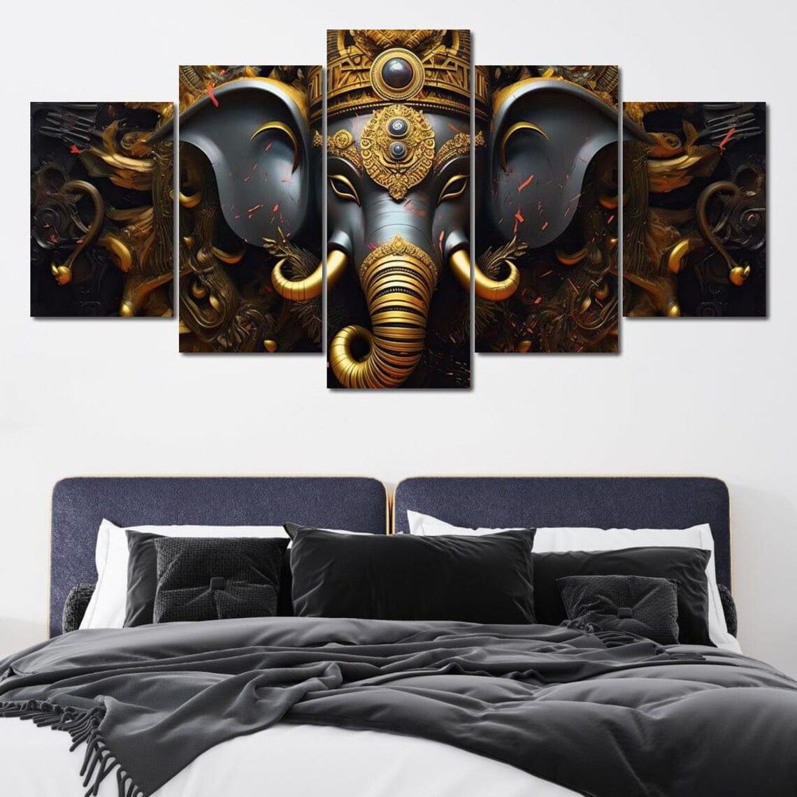 Black And Gold Lord Ganesha Ornate Crown Hindu Deity Spiritual Wall Art Poster - Image 4
