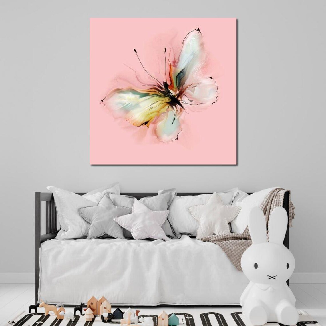 Pastel Watercolor Butterfly Pink Background Nursery Wall Art Print - Image 2