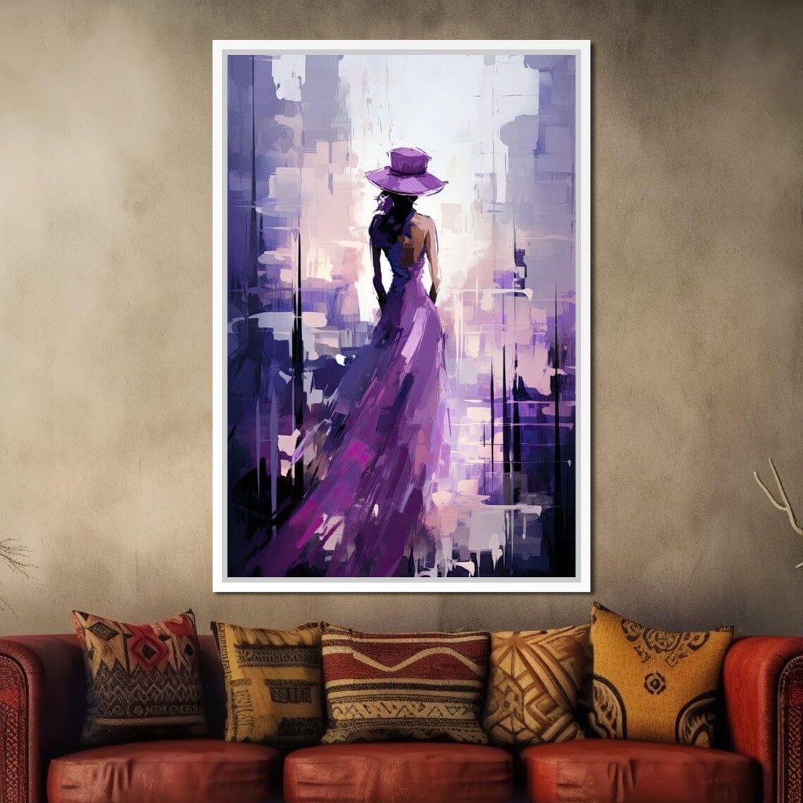 Violet Dress Woman City Twilight Abstract Elegant Wall Art Print - Image 3