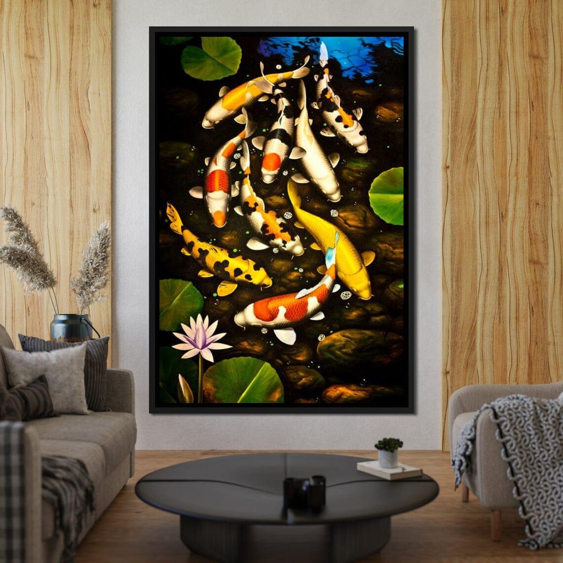 Koi Fish Swimming Among Lotus Lily Pads Zen Pond Wall Art Poster - Image 2
