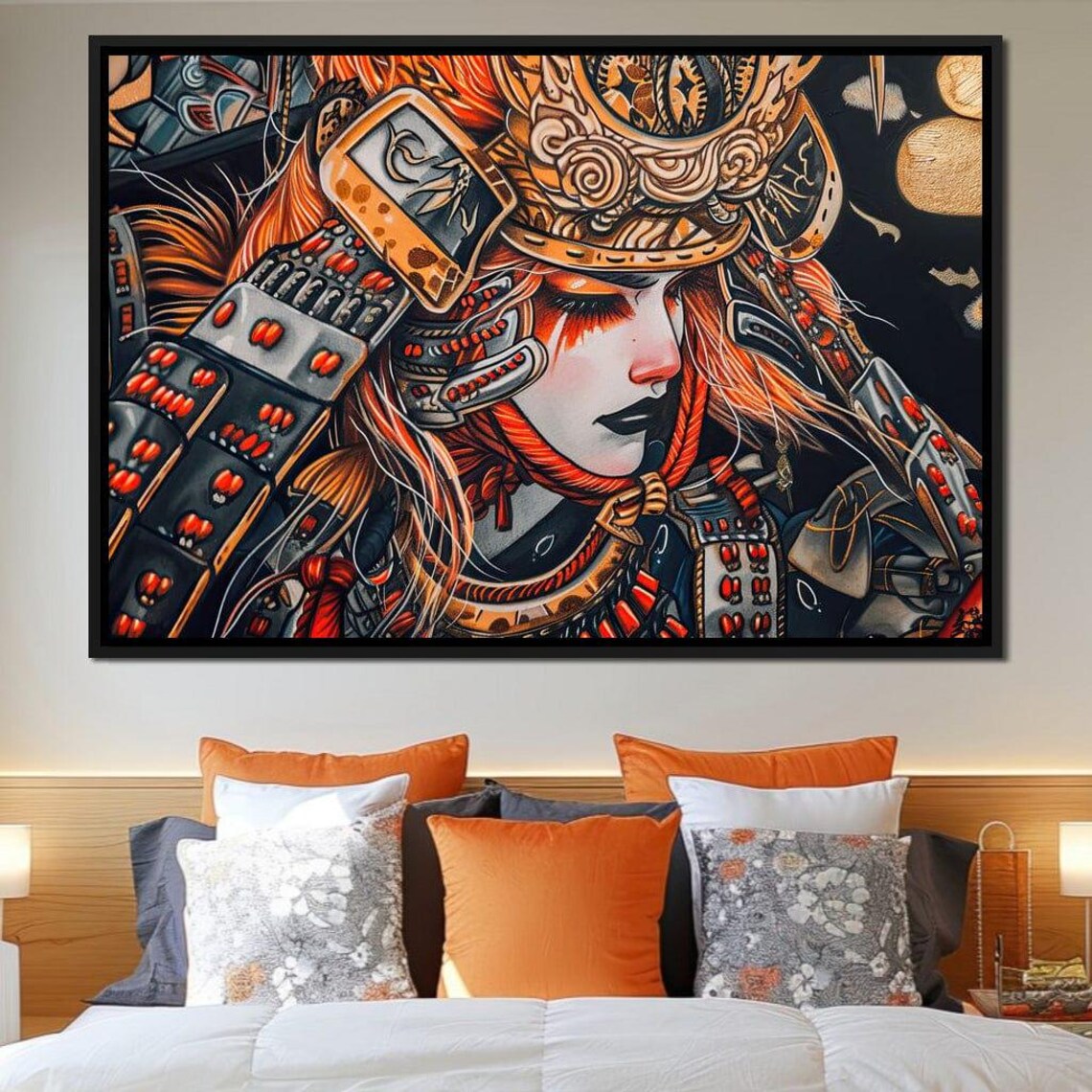 Female Samurai Warrior Ornate Armor Red Gold Japanese Art Wall Poster - Image 4