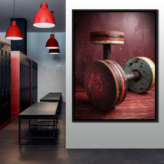 Rusty Vintage Dumbbells Industrial Gym Decor Retro Weights Motivational Wall Art