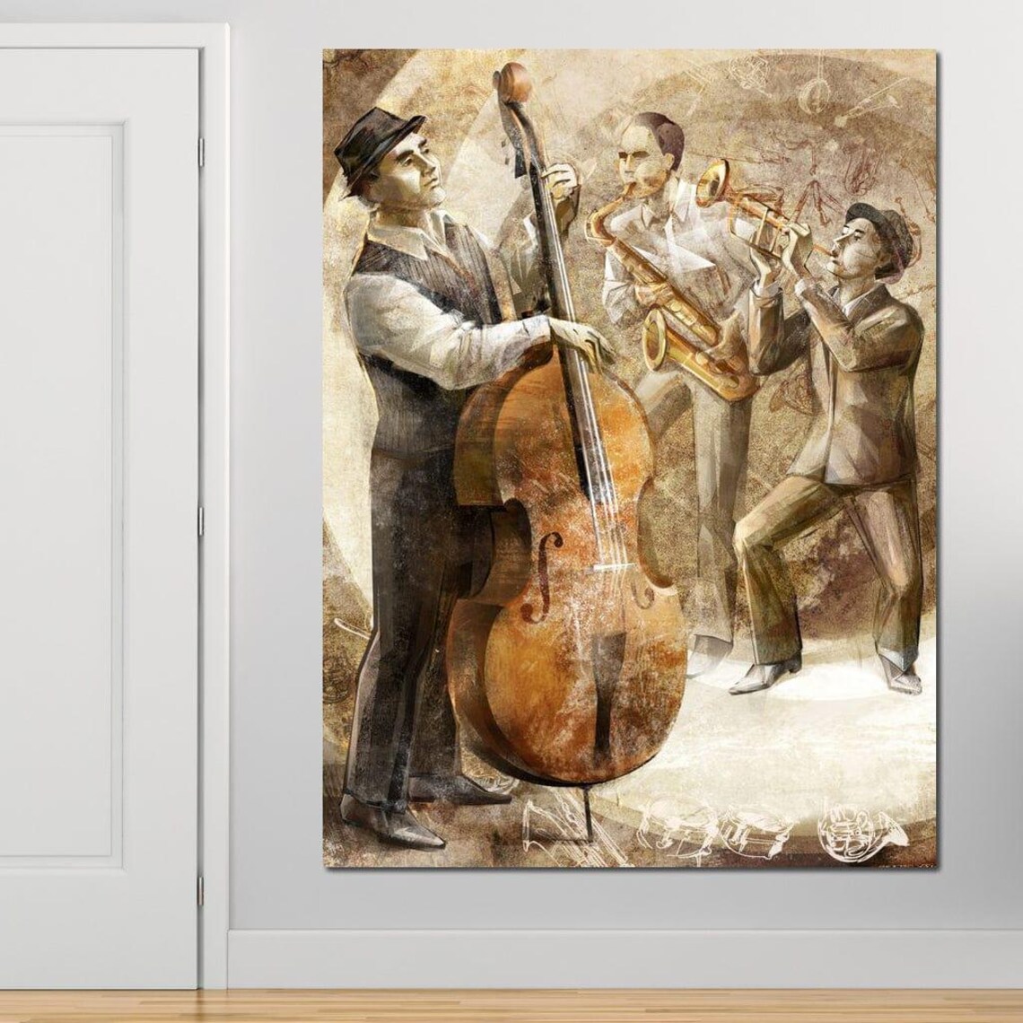 Vintage Jazz Band Musicians Brass Instruments Warm Brown Tones Art Poster - Image 3