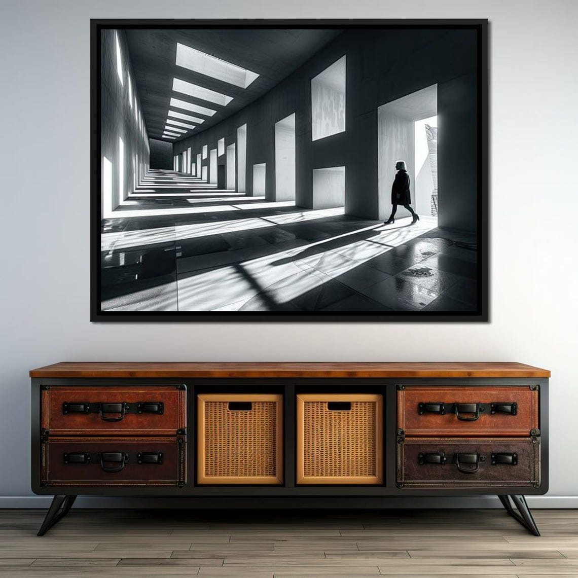 Shadowplay Geometric Solitude Minimalist Wall Art Black And White Decor Light And Shadow Print Abstract Architecture By Nichecanvas - Image 3