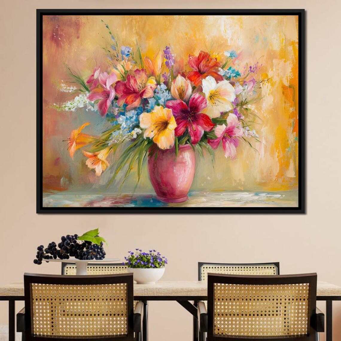 Sunlit Colorful Floral Vase Arrangement Oil Painting Wall Art Print - Image 4