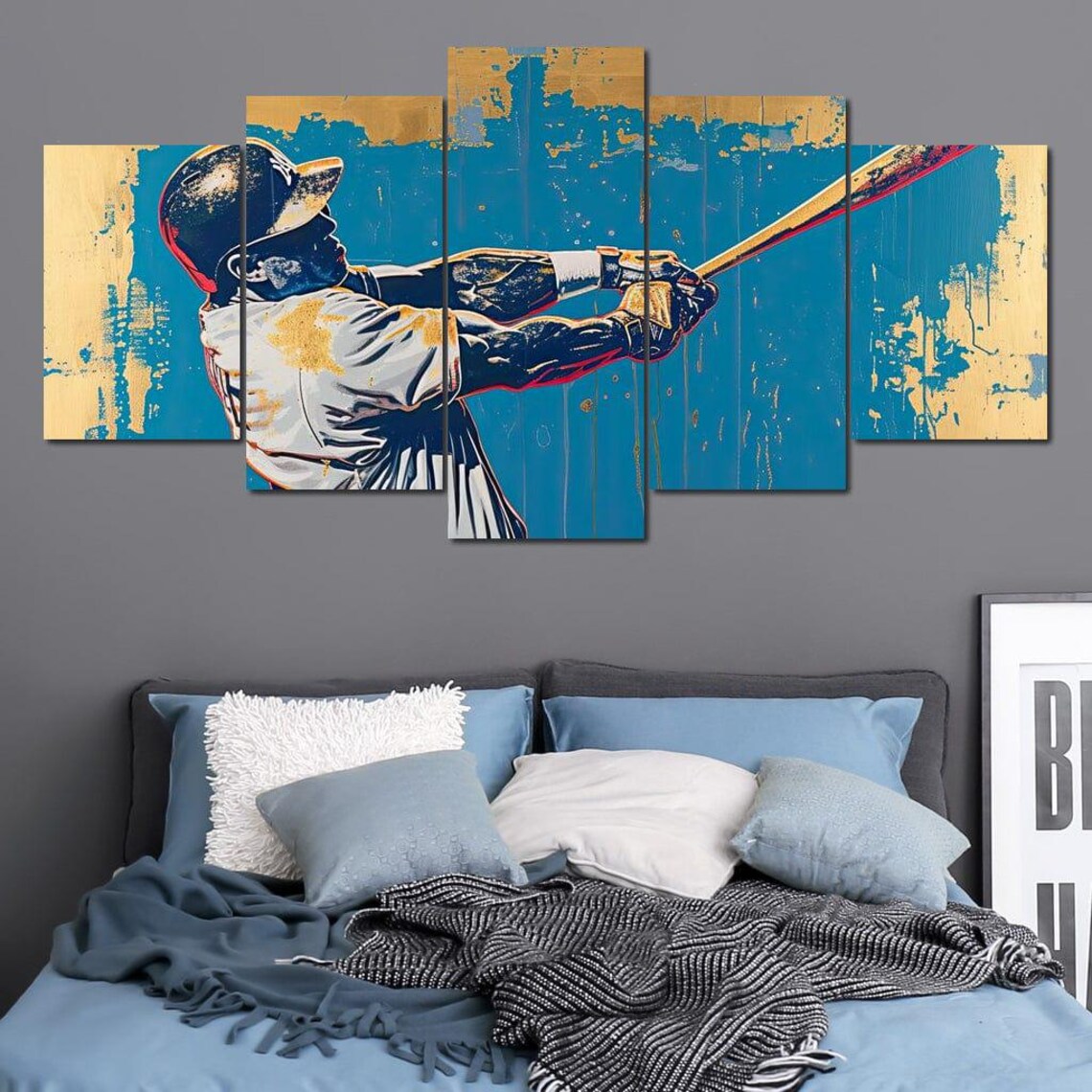 Baseball Player Mid Swing Pop Art Teal Gold Dynamic Sports Poster - Image 4