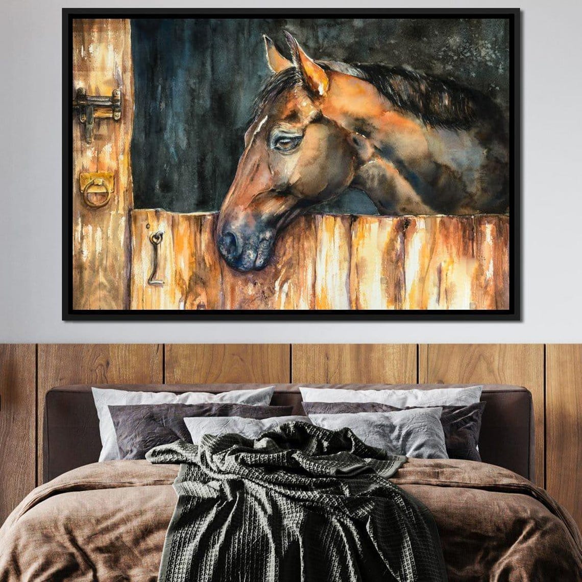 Horse In The Stable Rustic Farmhouse Wall Art Horse Decor Equine Painting Barn Style Oil Painting Animal Portrait By Nichecanvas