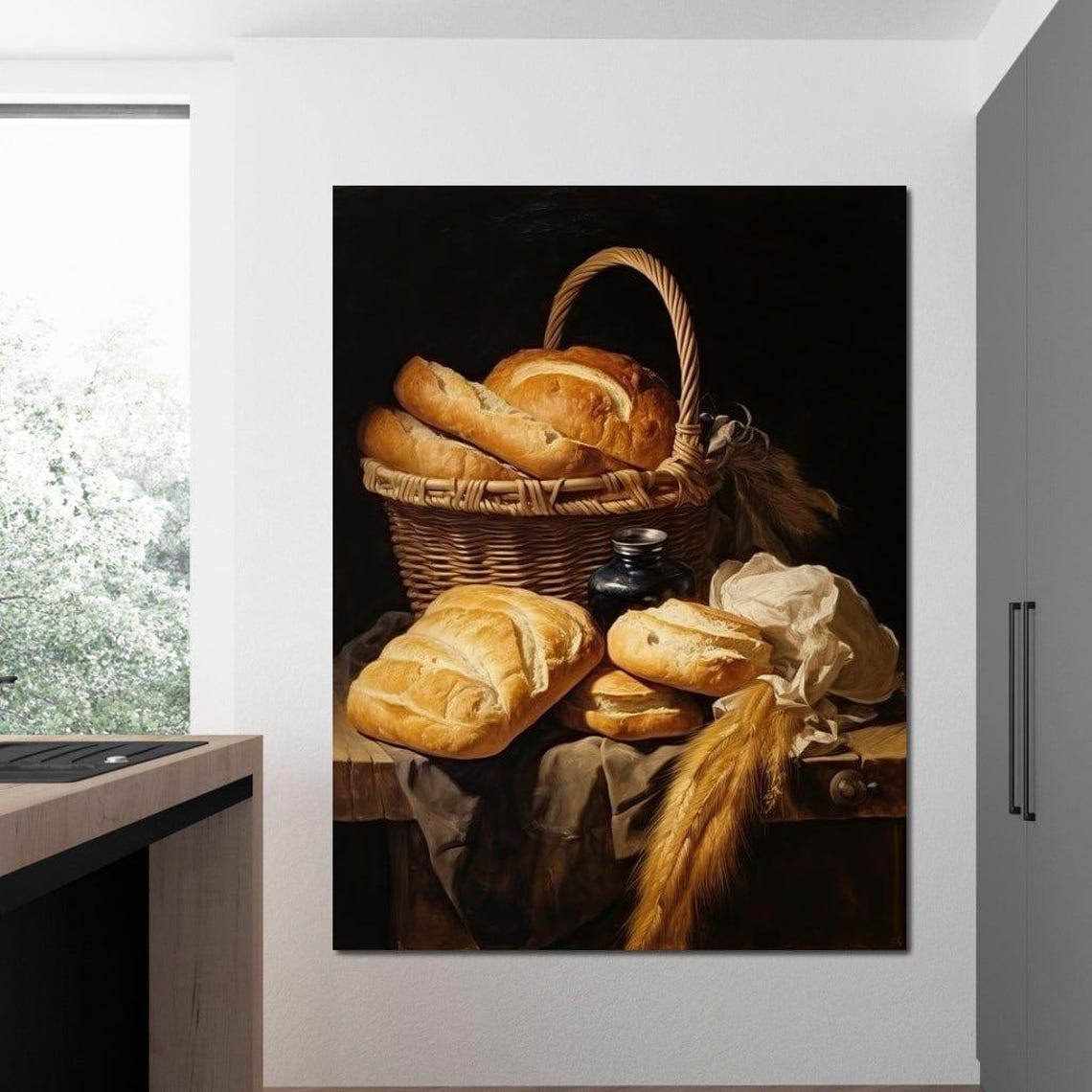 Rustic Bread Basket Loaves Still Life Kitchen Bakery Wall Art Poster - Image 2