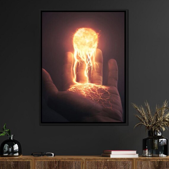 Holding The Sun Radiant Spiritual Decor Fantasy Flame Art Ethereal Orange Hand And Light By Nichecanvas