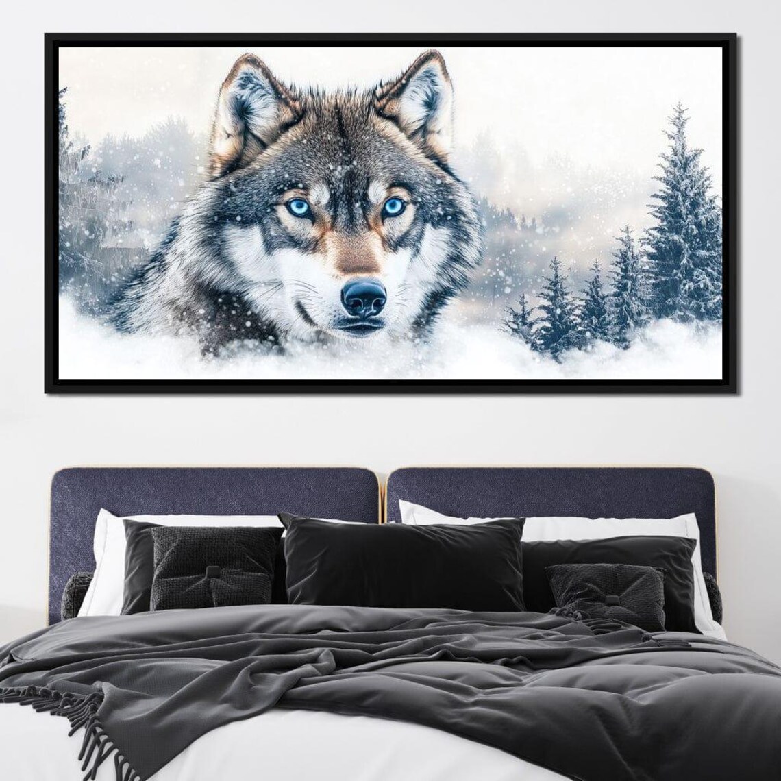 Blue Eyed Wolf Snowy Forest Winter Majestic Wildlife Animal Wall Print