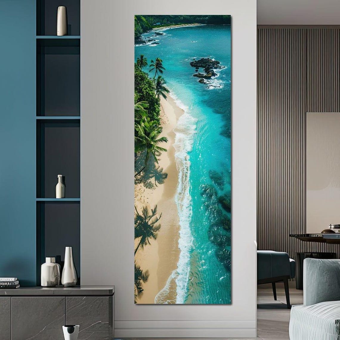 Tropical Beach Aerial Palm Trees Turquoise Waves Coastal Travel Poster - Image 4