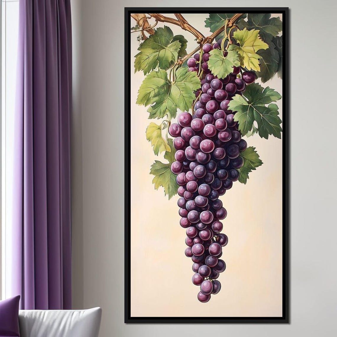 Purple Grape Cluster Vintage Botanical Vine Kitchen Decor Wall Art - Image 4